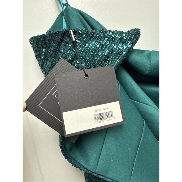 MAC DUGGAL Size 10 26730 Teal Green SEQUINED ONE SHOULDER CUT OUT GOWN Dress New - Picture 13 of 13